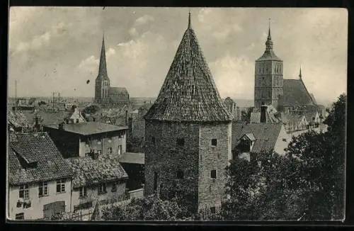 AK Rostock, Stadtmauerturm, Petri- und Nicolaikirche