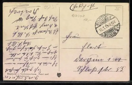 AK Rostock, Stadtmauerturm, Petri- und Nicolaikirche