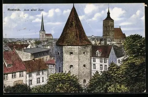 AK Rostock, Blick auf die Stadt im Sonnenschein