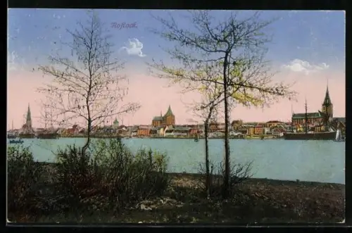 AK Rostock, Uferpartie mit Wasserblick