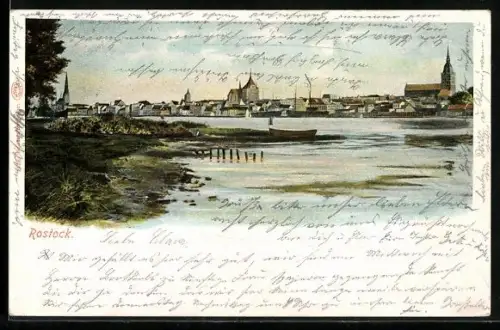 AK Rostock, Teilansicht mit Kirche