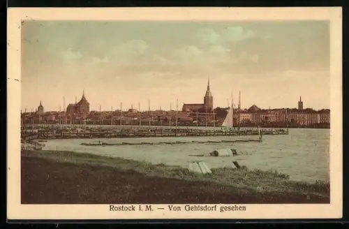 AK Rostock i. M., Von Gehlsdorf gesehen mit Wasserpartie