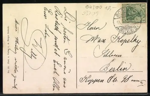 AK Rostock, Blick auf die Stadt vom Meer aus, Gedicht