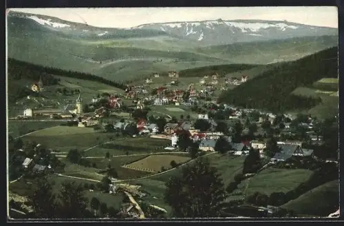 AK Krummhübel, Gesamtansicht mit dem Hochgebirge