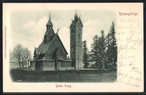 AK Wang /Riesengebirge, Blick zur Kirche