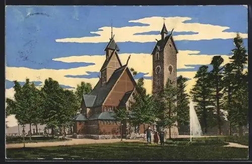 AK Wang i. Rgb., Kirche mit Brunnen