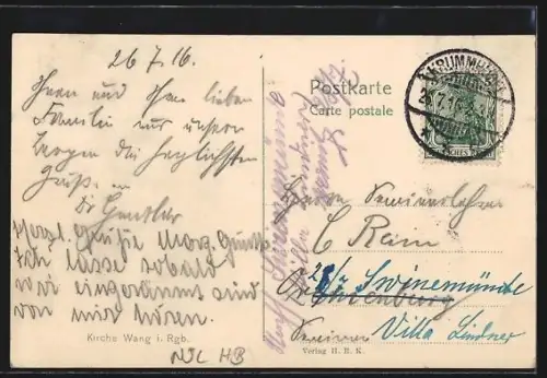 AK Wang i. Rgb., Kirche mit Brunnen