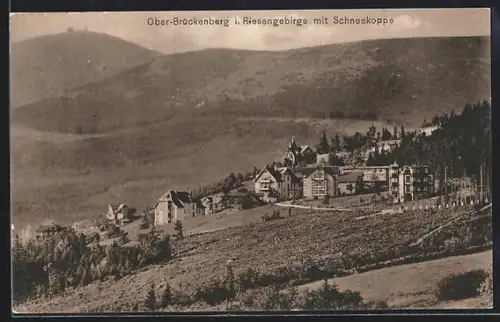 AK Ober-Brückenberg i. Riesengebirge, Panorama mit Schneekoppe