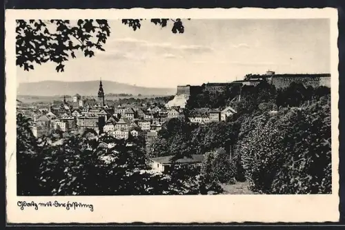 AK Glatz, Über den Dächern der Stadt mit Kirchturm