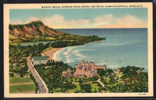 AK Honolulu, HI, Waikiki Beach, Diamond Head, Moana and Royal Hawaiian Hotels