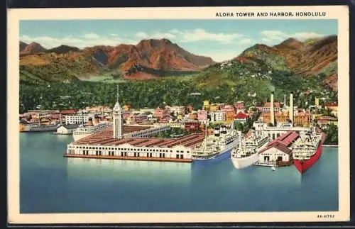 AK Honolulu, HI, Aloha Tower and harbor