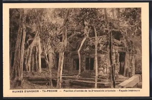 AK Ta-Prohm, Ruines d`Angkor, Pavillon d`éntrée de la 2em enceinte orientale, facade intérieure