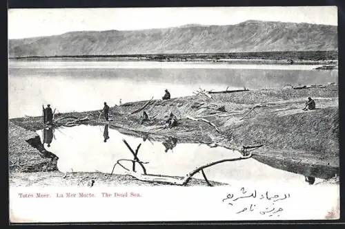 AK Totes Meer, Uferpartie mit Menschen