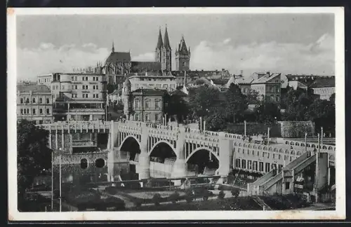 AK Kolín, Teilansicht der Stadt mit Kirche und Brücke