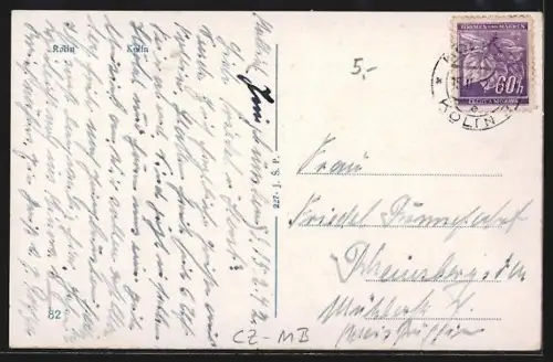 AK Kolín, Teilansicht der Stadt mit Kirche und Brücke