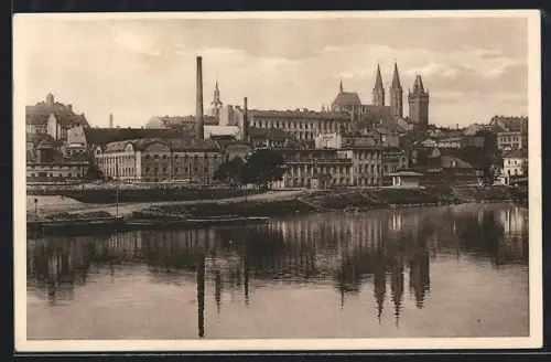 AK Kolín, Uferpartie mit Kirche