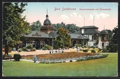 AK Bad Salzbrunn, Kurpromenade mit Elisenhalle