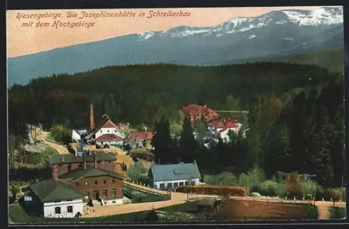 AK Schreiberhau, Josephinenhütte mit dem Hochgebirge