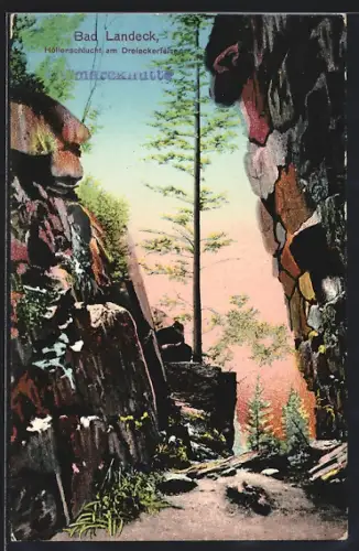 AK Bad Landeck, Höllenschlucht am Dreieckerfelsen