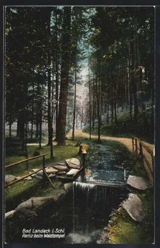 AK Bad Landeck i. Schl., Partie beim Waldtempel