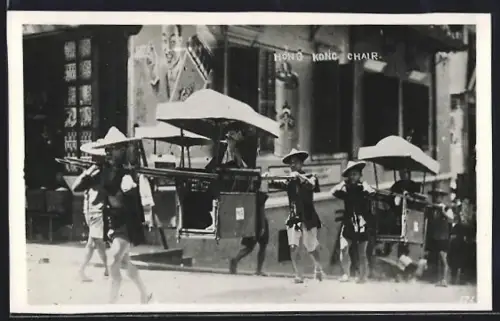AK Hong Kong, Chinesen tragen Sänften durch die Stadt, asiatische Volkstypen