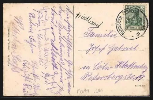 AK Pr. Friedland, Ortsansicht aus der Vogelschau