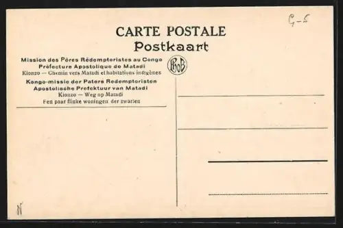 AK Kionzo, Mission des Pères Rédemptoristes au Congo, Préfecture Apostolique de Matadi