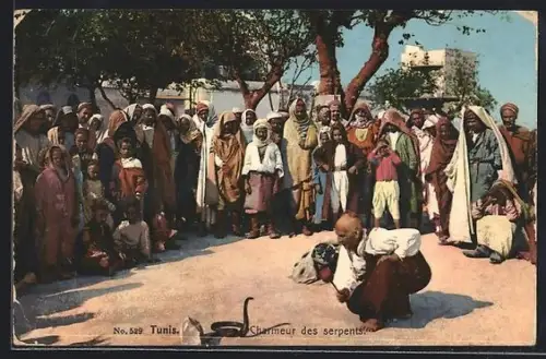 AK Einheimische betrachten den Schlangenbeschwörer, arabische Volkstypen