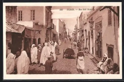 AK Tunis, Rue Sidi Mahrez mit Passanten