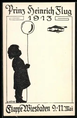 AK Wiesbaden, Scherenschnitt des Prinz Heinrich Fluges 1913, Scherenschnitt eines Flugzeuges