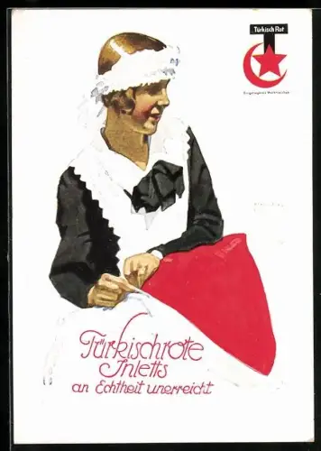 Künstler-AK Ludwig Hohlwein: Türkischrote Inlets an Echtheit unerreicht, Reklame