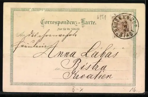 Lithographie Bruck an der Mur, Hauptplatz, Totalansicht, Volksschule, Kloster der Kreuzschwestern