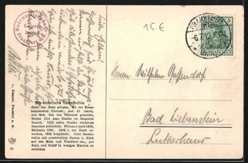 AK Frankfurt-Oberrad, Gasthof Historische Gerbermühle zu Lebzeiten Goethes