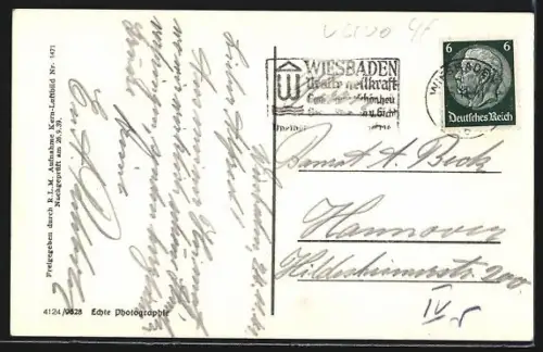 AK Wiesbaden, Kurhaus aus der Vogelschau