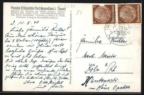 AK Neuweilnau i. Taunus, Gasthof Pension Erbismühle, Bes. Rich. Schneider