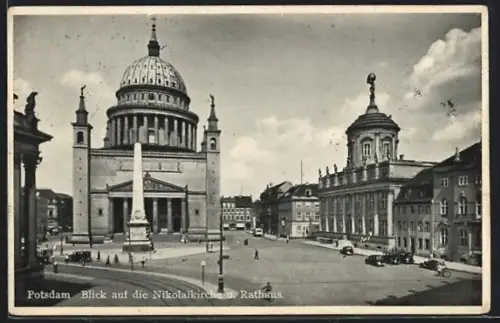 AK Potsdam, Blick auf die Nikolaikirche u. Rathaus