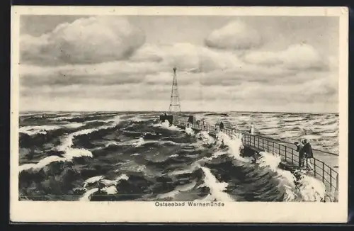 AK Warnemünde, Personen auf der Seebrücke