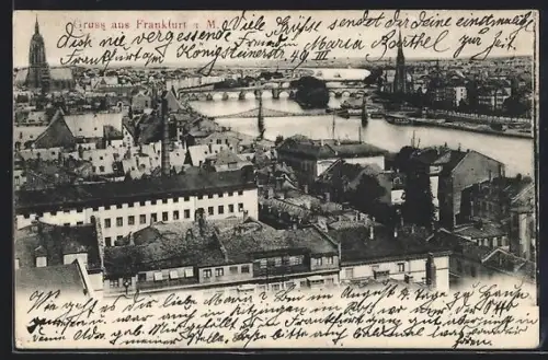 AK Frankfurt a. M., Mainpartie mit Brücken