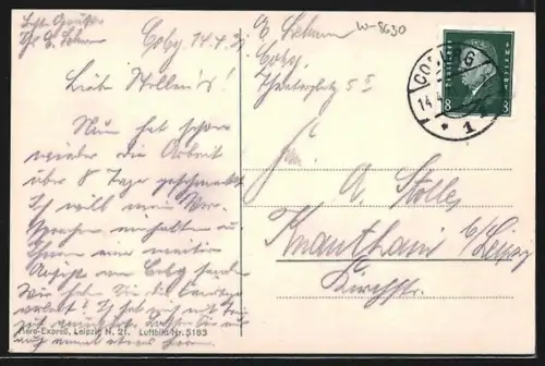 AK Coburg, Stadtansicht vom Flugzeug aus