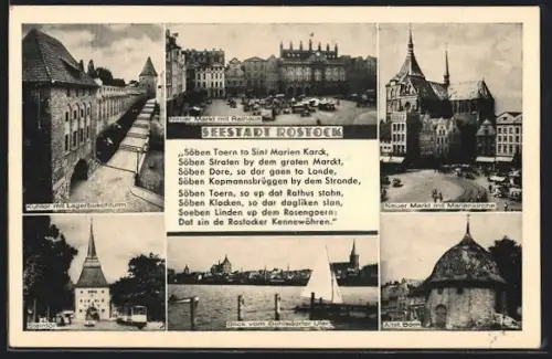 AK Rostock, Neuer Markt mit Rathaus, Marienkirche, Kuhtor