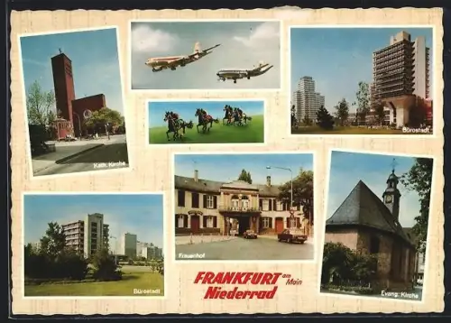 AK Frankfurt-Niederrad, Bürostadt, Frauenhof, Kath. Kirche, Evang. Kirche