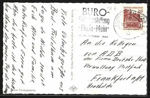 AK Frankfurt-Rödelheim, Nidda-Partie, Evang. Kirche, Brentano-Bad, Nidda-Brücke, Wehr