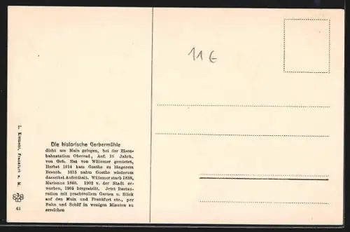 AK Frankfurt-Oberrad, Historische Gerbermühle zu Lebzeiten Goethes