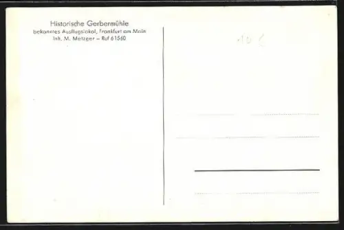 AK Frankfurt-Oberrad, Gasthof Historische Gerbermühle, Inh. M. Metzger