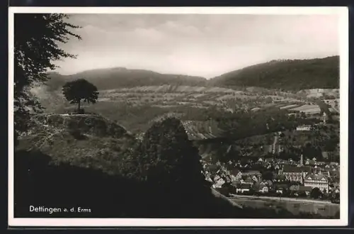 AK Dettingen a. d. Erms, Ortsansicht aus der Vogelschau