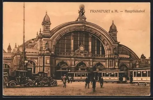 AK Frankfurt a. M., Hauptbahnhof mit Strassenbahnen