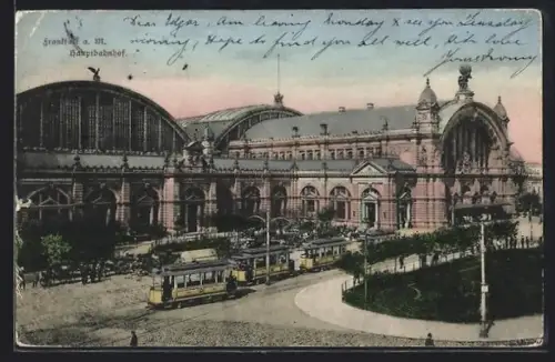 AK Frankfurt a. M., Hauptbahnhof mit Strassenbahnen