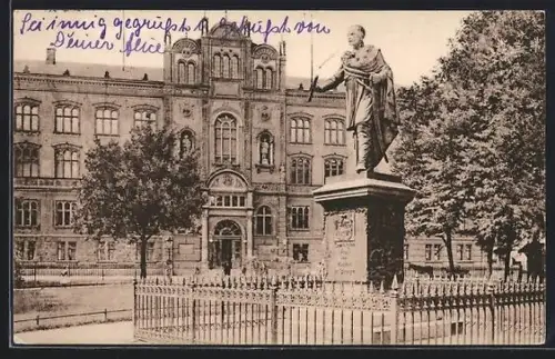 AK Rostock, Universität mit Blücher-Denkmal