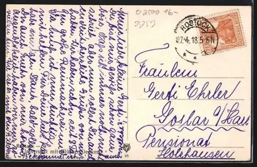 AK Rostock, Universität mit Blücher-Denkmal