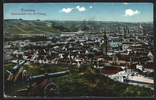 AK Würzburg, Gesamtansicht von der Festung